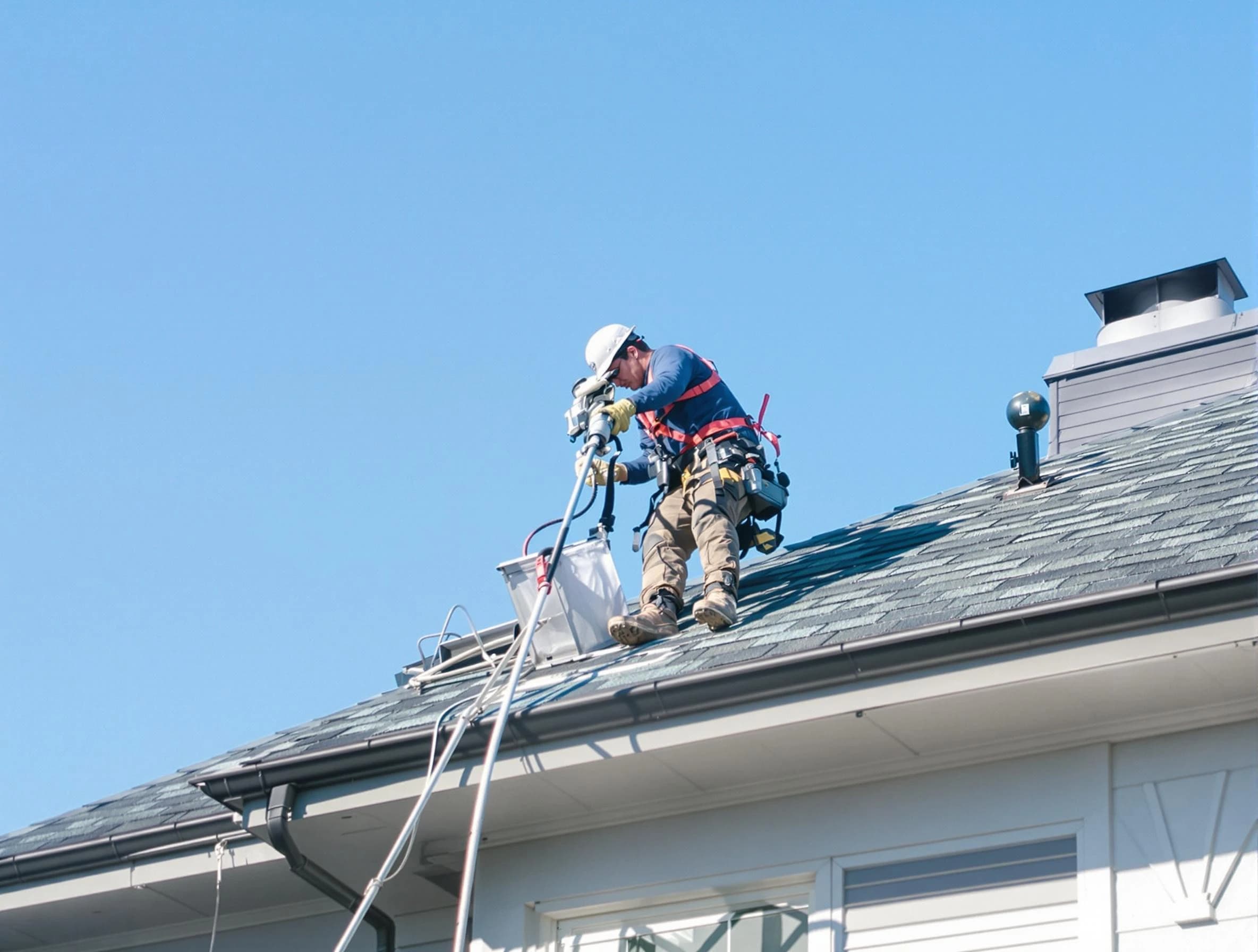 Castle Rock Dryer Vent Cleaning certified technician cleaning a roof-mounted dryer vent system in Castle Rock