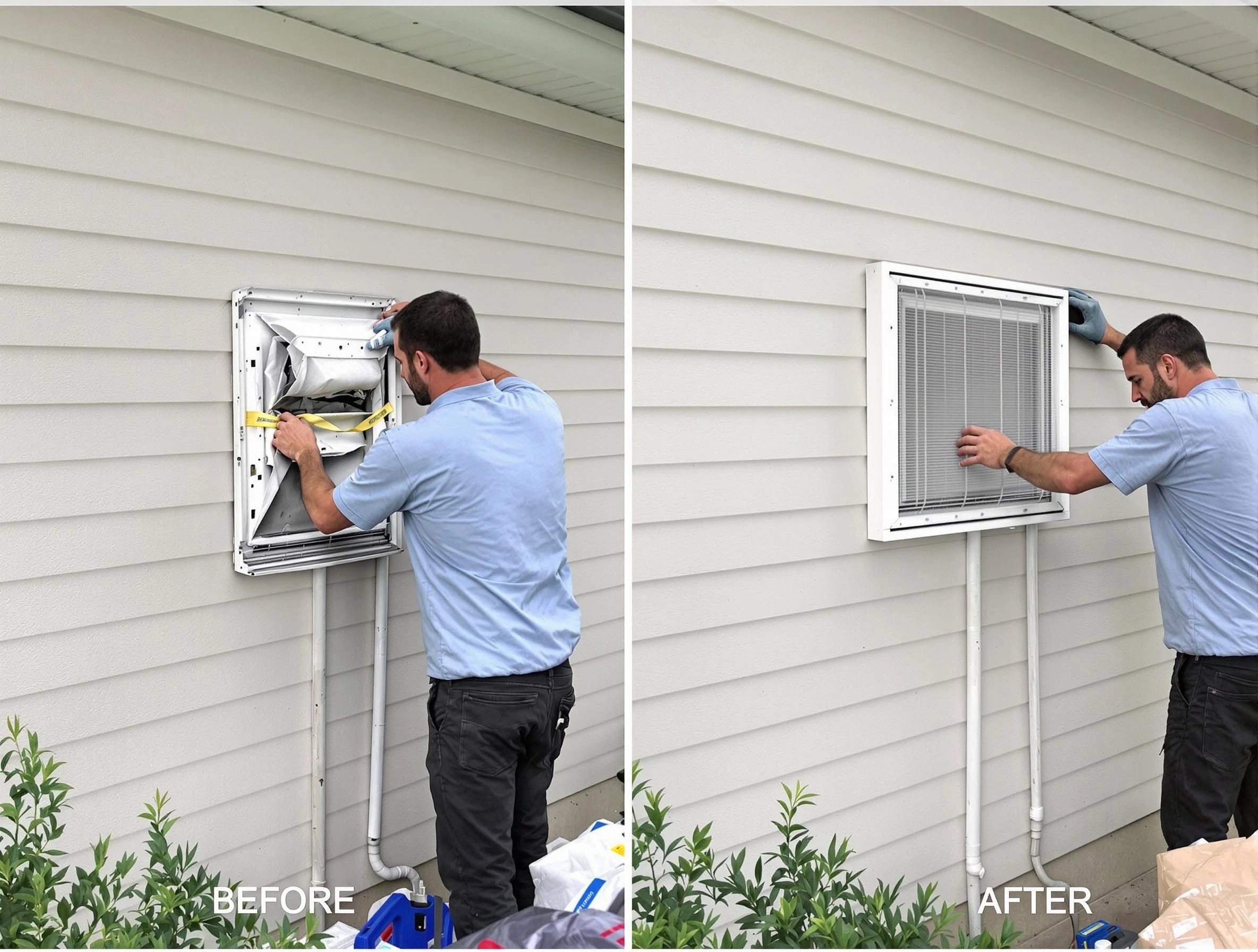 Castle Rock Dryer Vent Cleaning technician installing high-quality dryer vent cover at a residential property in Castle Rock